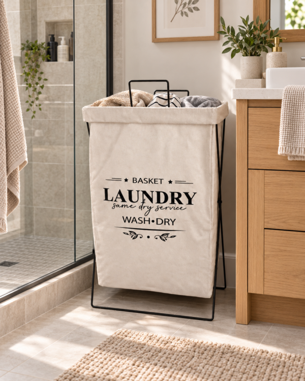Cesto de Ropa Plegable "Laundry" con Estructura Metálica canasto en uso ropa sucia baño