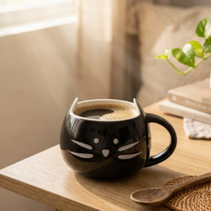 taza gato negra en uso