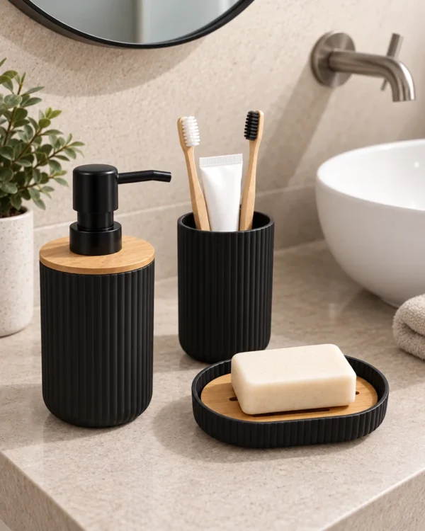 Set 3 piezas de Baño con Bambú kitbaño x3 negro